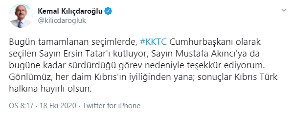 Kılıçdaroğlu'ndan Ersin Tatar'a tebrik - Resim : 1