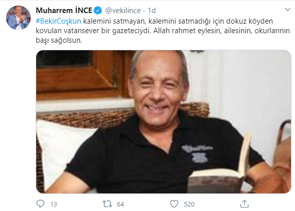 Muharrem İnce'den Bekir Coşkun için başsağlığı mesajı - Resim : 1