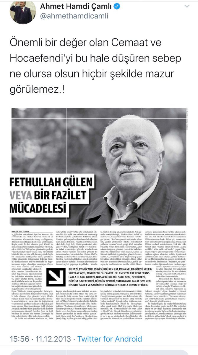 AKP'li Çamlı'nın FETÖ övgüsünü 'Buldum buldum' diyerek paylaştı - Resim : 1