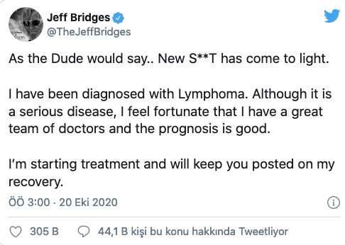 Oscar ödüllü ünlü oyuncu Jeff Bridges, lenf kanseri olduğunu açıkladı - Resim : 1