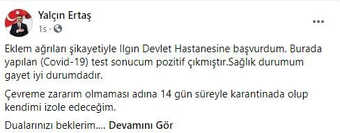 Koronavirüse yakalanan AKP’li başkandan büyük ihmal! - Resim : 1