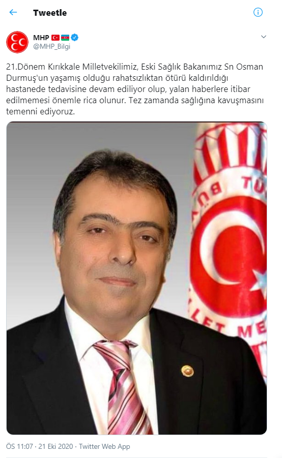 MHP'den Osman Durmuş'un sağlık durumu hakkında açıklama - Resim : 1
