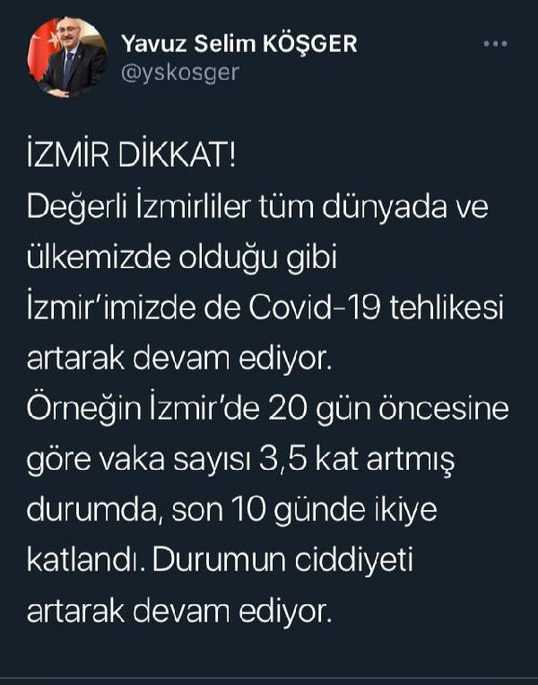 İzmir Valisi Yavuz Selim Köşger'den İzmir için korkutan vaka açıklaması - Resim : 1