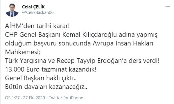 Erdoğan, Kılıçdaroğlu'na karşı kaybetti: AİHM'den tazminat kararı - Resim : 1