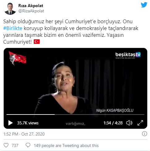 Beşiktaş Belediye Başkanı Rıza Akpolat ve sanatçılarla ortak 29 Ekim mesajı - Resim : 1