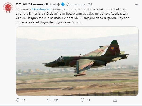 Milli Savunma Bakanlığı: Ermenistan'a ait düşürülen uçak sayısı 5 oldu - Resim : 1