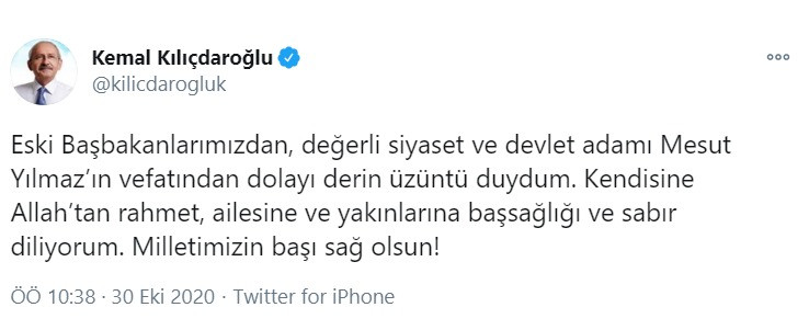Kılıçdaroğlu'ndan Mesut Yılmaz için başsağlığı mesajı - Resim : 1