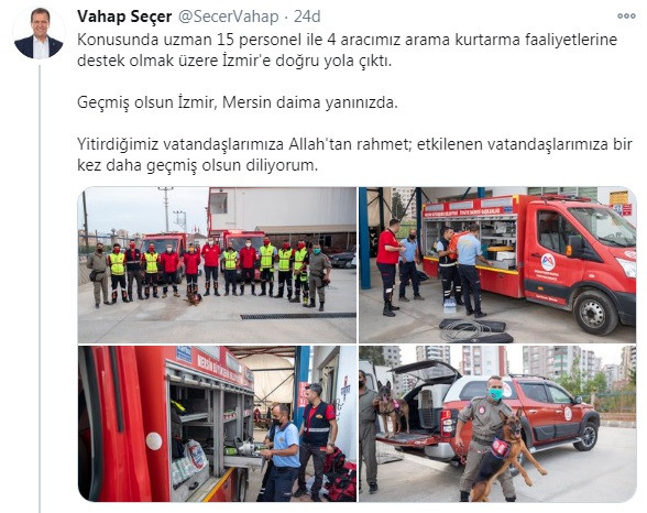 Depremin vurduğu İzmir'e bir yardım eli de Mersin Büyükşehir'den - Resim : 1
