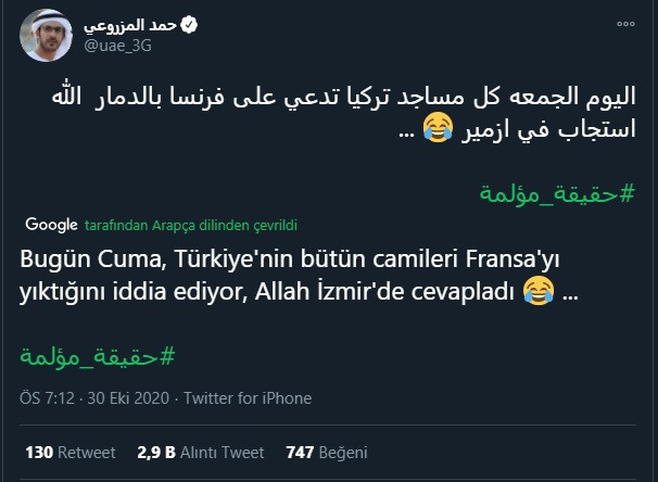 Arap gazeteciden skandal İzmir depremi tweeti - Resim : 1