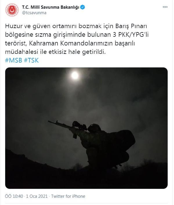 Milli Savunma Bakanlığı: 3 PKK/YPG'li terörist etkisiz hale getirildi - Resim : 1