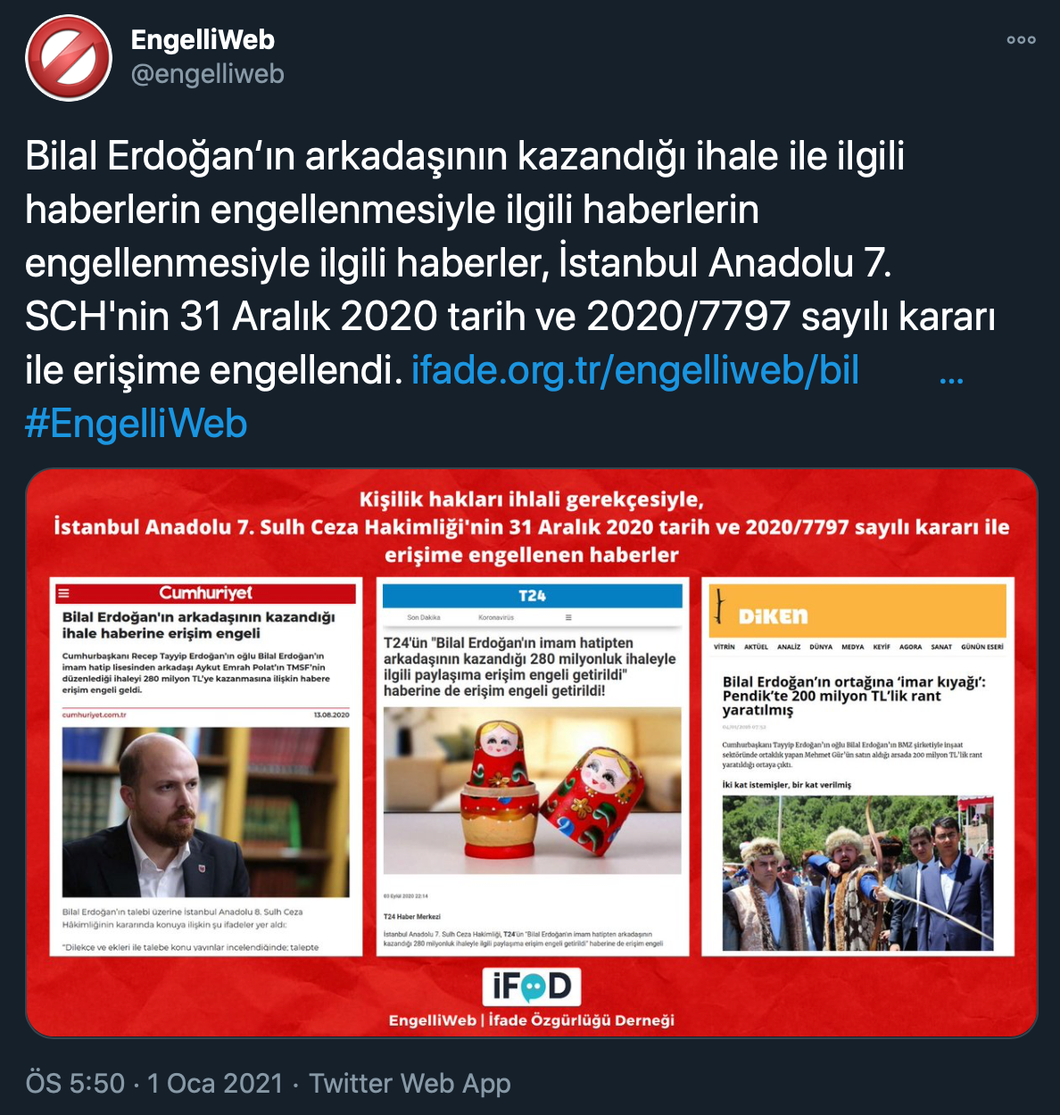 Bilal Erdoğan'ın arkadaşının aldığı ihale ile ilgili erişim engeli haberine gelen erişim engeli haberine erişim engeli - Resim : 1