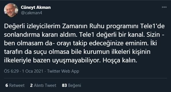 Tele 1'de yayınlanan 'Zamanın Ruhu' sona erdi - Resim : 1