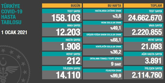 Türkiye'de koronavirüsten 212 kişi daha hayatını kaybetti! 12 bin 203 yeni vaka var - Resim : 1