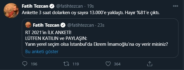 Fatih Tezcan'ın 120 binlik anketinden İmamoğlu çıkınca çıldırdı: Bizden sandığınız birçok kişi... - Resim : 1