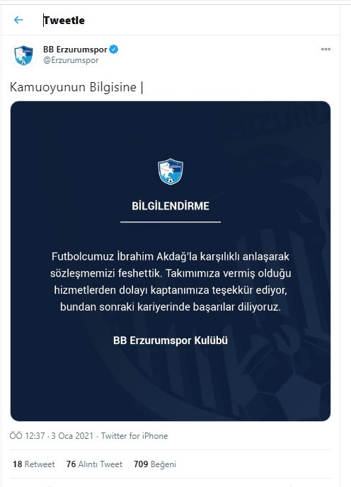 Belediye Erzurumspor'da İbrahim Akdağ ile yollar ayrıldı - Resim : 1