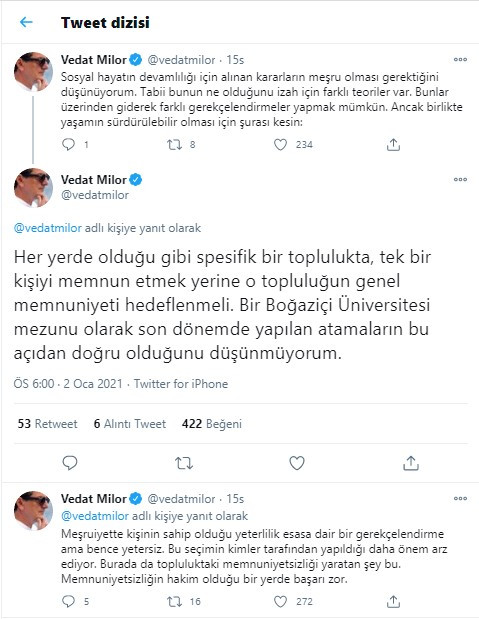 Vedat Milor'dan AKP'li Melih Bulu'nun Boğaziçi Üniversitesi'ne rektör olarak atanmasına tepki - Resim : 1