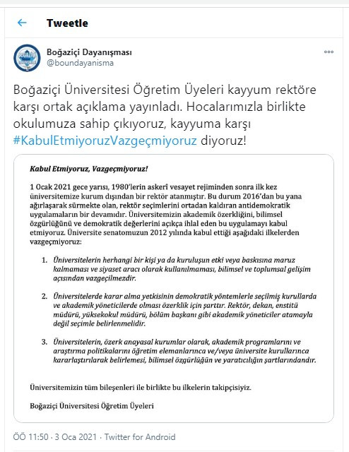 Boğaziçi Dayanışması'ndan AKP'li rektör tepkisi: 'Kayyuma karşı direniyoruz' - Resim : 1