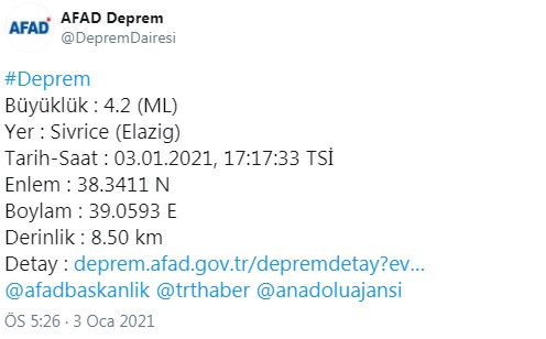 Elazığ Sivrice'de 4.2 büyüklüğünde deprem - Resim : 1