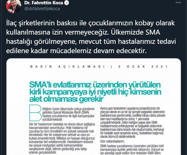 Fahrettin Koca'dan SMA hastaları hakkında açıklama: İzin vermeyeceğiz! - Resim : 1