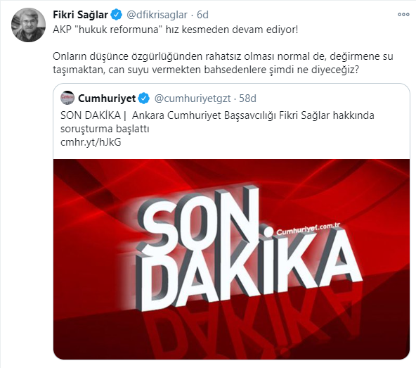 Soruşturma başlatılan Fikri Sağlar'dan açıklama - Resim : 1