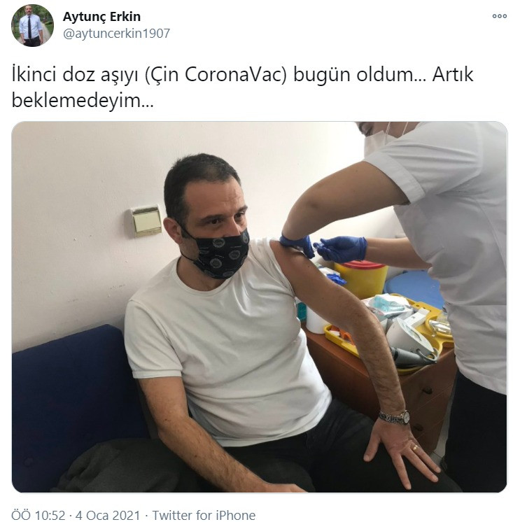 Aytunç Erkin ikinci doz aşıyı oldu - Resim : 1