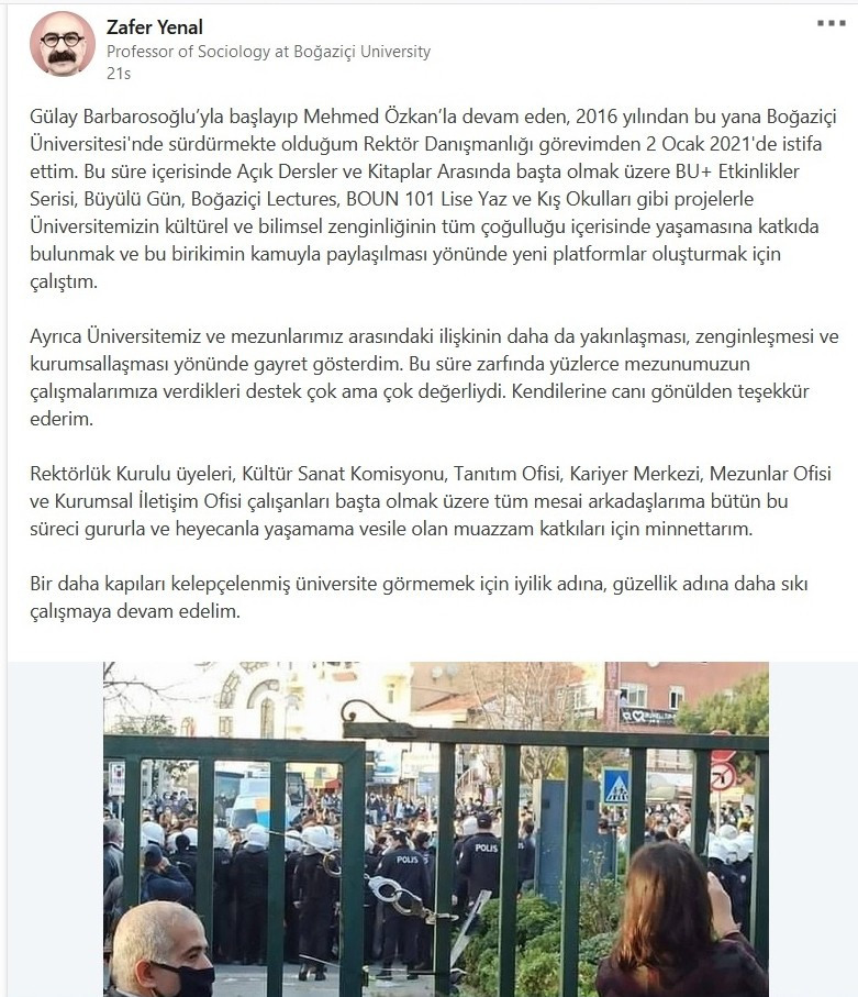 Boğaziçi Üniversitesi Rektör Danışmanı Zafer Yenal görevinden istifa etti - Resim : 1