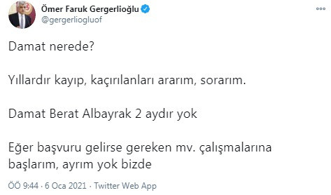 '2 Aydır kayıp olan Berat Albayrak hakkında kayıp başvurusu gelirse...' - Resim : 1