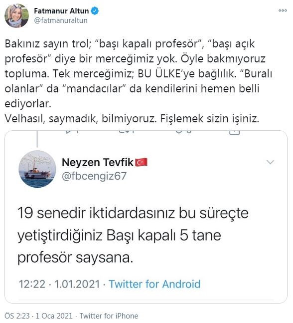 Fatmanur Altun: Üniversitelerde başörtülü hocaların oranı yüzde 70'e yakın olmalı - Resim : 1