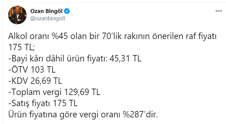 Vergi uzmanı Bingöl açıkladı: 70'lik rakıda ne kadar vergi ödeniyor? - Resim : 1