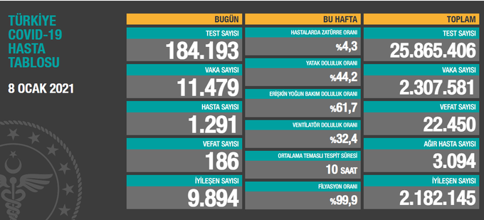 Türkiye'de koronavirüsten 186 kişi daha hayatını kaybetti! 11 bin 479 yeni vaka var - Resim : 1