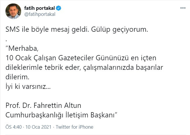 Fatih Portakal Fahrettin Altun'un mesajıyla dalga geçti: Gülüp geçiyorum - Resim : 1