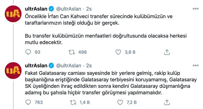 Galatasaray'ın taraftar grubu ultrAslan'dan İrfan Can Kahveci transferi açıklaması - Resim : 1