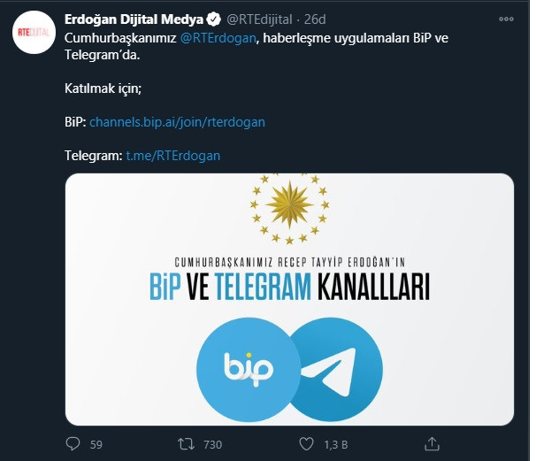 Erdoğan, Telegram ve BİP'te hesap açtı! - Resim : 1
