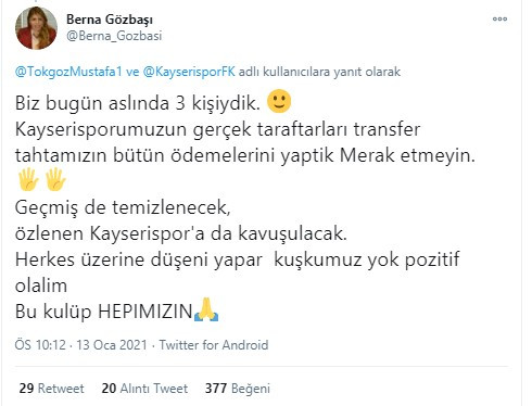 Kayserispor Başkanı Berna Gözbaşı'dan transfer yasağı hakkında açıklama - Resim : 1