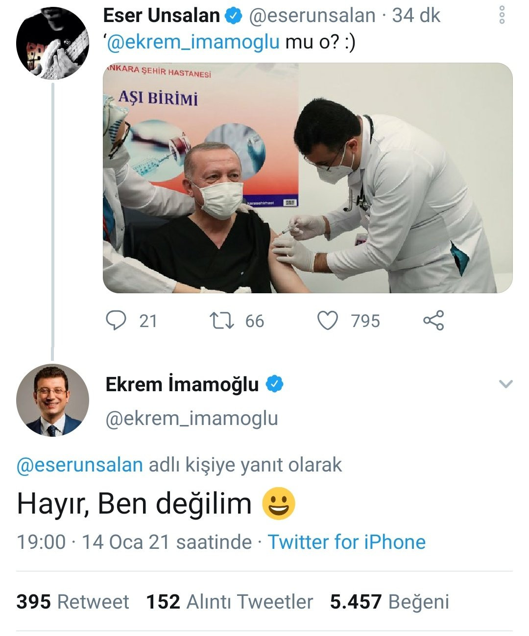 Ekrem İmamoğlu'nun cevabı herkesi güldürdü: Erdoğan'ın aşı fotoğrafında ilginç ayrıntı! - Resim : 1
