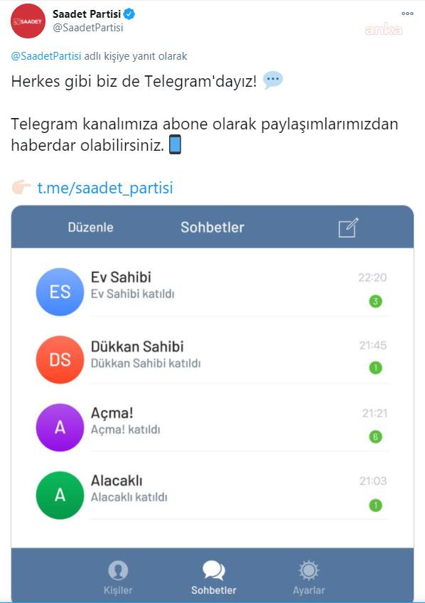 Saadet Partisi Telegram açtı: Kriz göndermeli manidar mesaj - Resim : 1