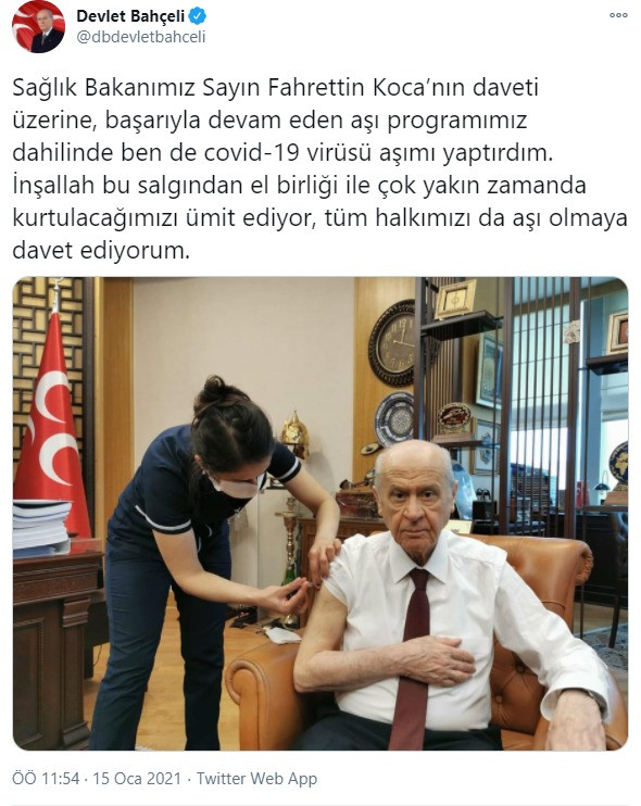 MHP Genel Başkanı Devlet Bahçeli koronavirüs aşısı oldu - Resim : 1