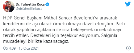 Fahrettin Koca'dan HDP'li Buldan ve Sancar'a teşekkür - Resim : 1