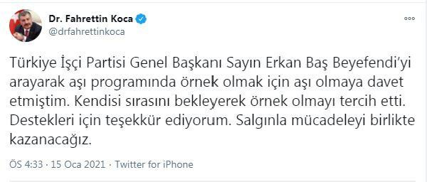 Fahrettin Koca'dan TİP Genel Başkanı Erkan Baş'a teşekkür: Örnek olmayı tercih etti - Resim : 1