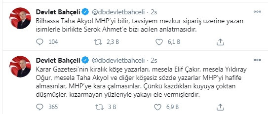 Devlet Bahçeli, 'Elif Çakır, Yıldıray Oğur ve Taha Akyol'u hedef gösterdi: 'MHP'yi hafife almasınlar' - Resim : 2