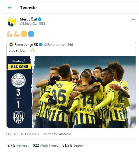 Mesut Özil'den galibiyetin ardından Fenerbahçe mesajı - Resim : 1
