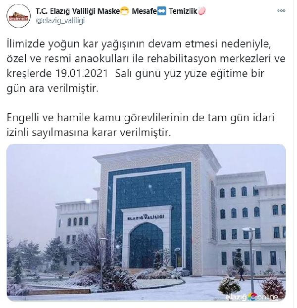 Elazığ'da kar nedeniyle yüz yüze eğitime ara verildi - Resim : 1