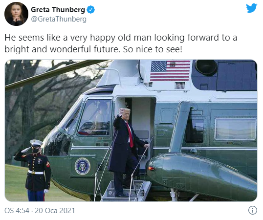 İklim aktivisti Greta Thunberg, Trump'ı 'kendi sözleriyle uğurladı' - Resim : 1