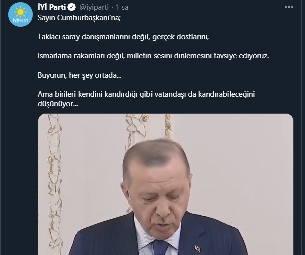 Erdoğan'ın o sözlerine İYİ Parti'den bomba yanıt - Resim : 1