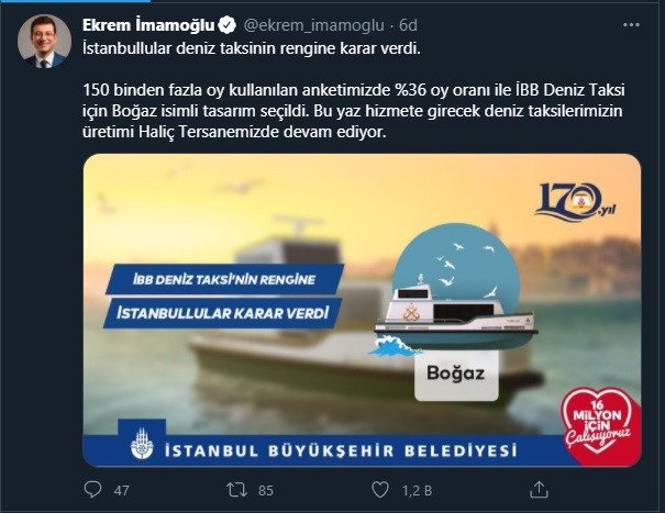 İstanbullular karar verdi, İmamoğlu açıkladı: İşte deniz taksilerin rengi! - Resim : 1