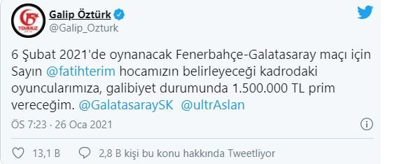 Galip Öztürk'ten Galatasaraylı futbolculara teşvik primi - Resim : 1