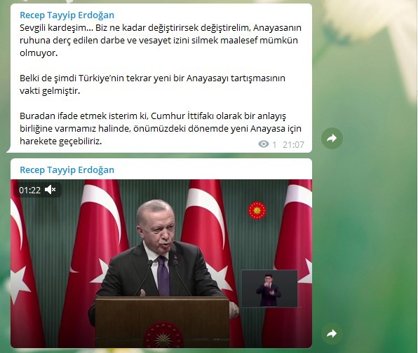 Erdoğan'dan Telegram'dan Anayasa paylaşımı: Vakti gelmiştir - Resim : 1