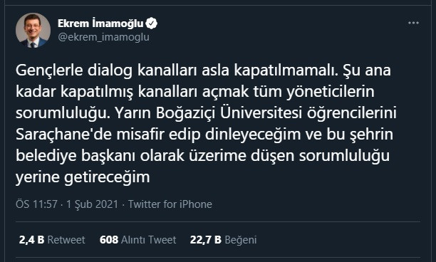 İmamoğlu'ndan ikinci tweet: Sorumluluğumu yerine getireceğim! - Resim : 2