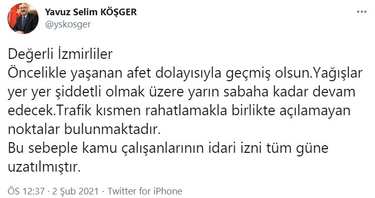 İzmir Valisi'nden yeni açıklama: Kamu çalışanlarının izinleri uzatıldı - Resim : 1