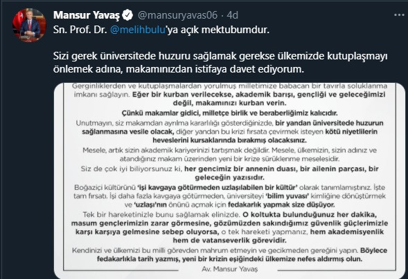 Mansur Yavaş'tan kayyum Rektör Melih Bulu'ya açık mektup: Makamınızdan istifaya davet ediyorum! - Resim : 2